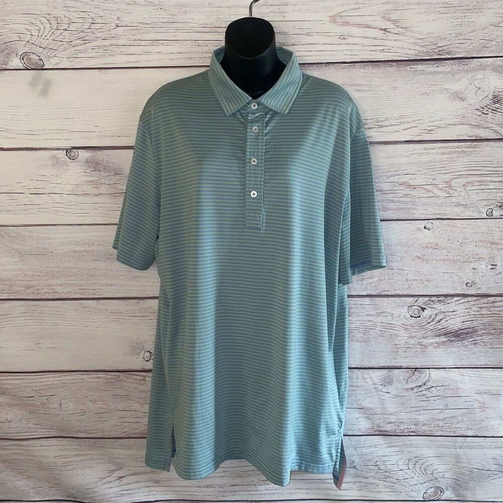 RLX Ralph Lauren Polo Shirt Men's L Short Sleeve Blue Yellow Striped Golf B30